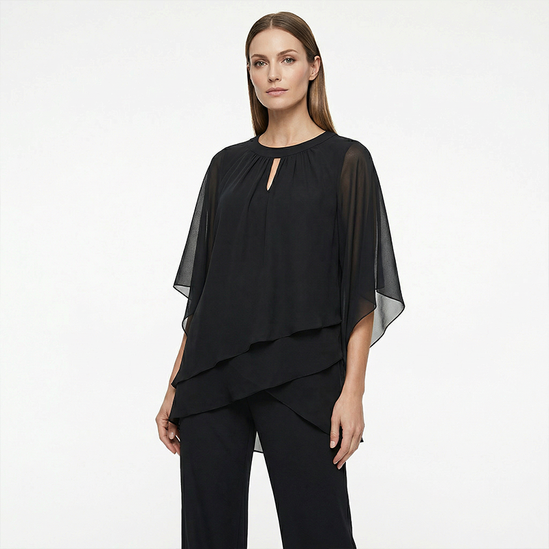 ✨🔥Eleganter Zweiteiler: Bluse mit asymmetrischem Saum & weite Hose