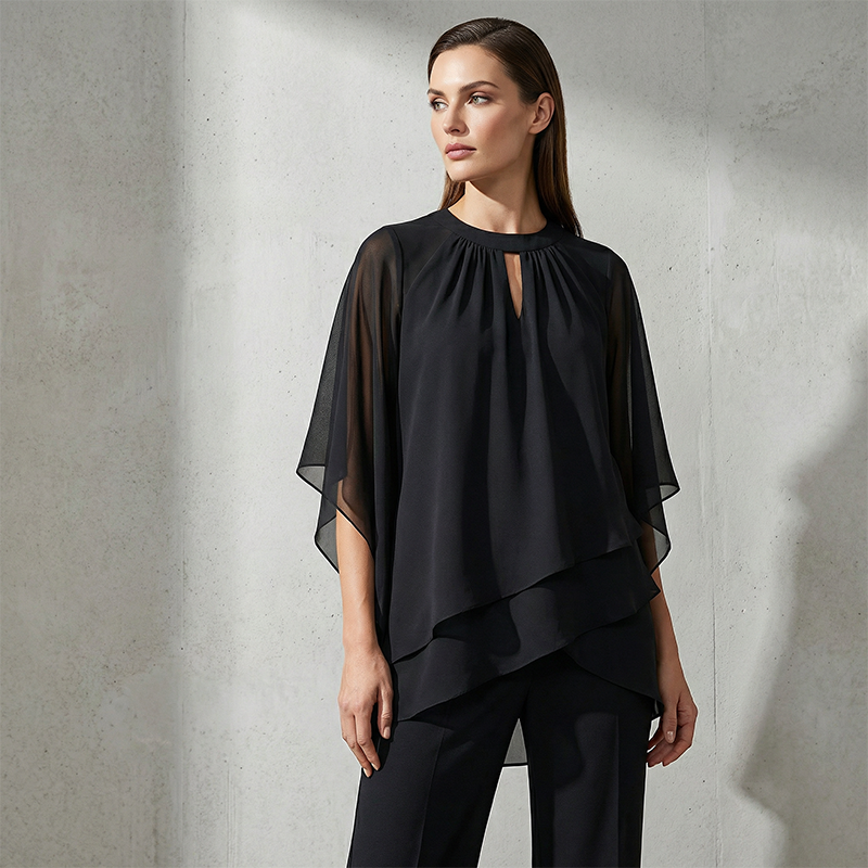 ✨🔥Eleganter Zweiteiler: Bluse mit asymmetrischem Saum & weite Hose
