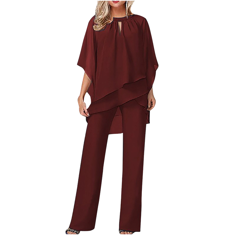 ✨🔥Eleganter Zweiteiler: Bluse mit asymmetrischem Saum & weite Hose