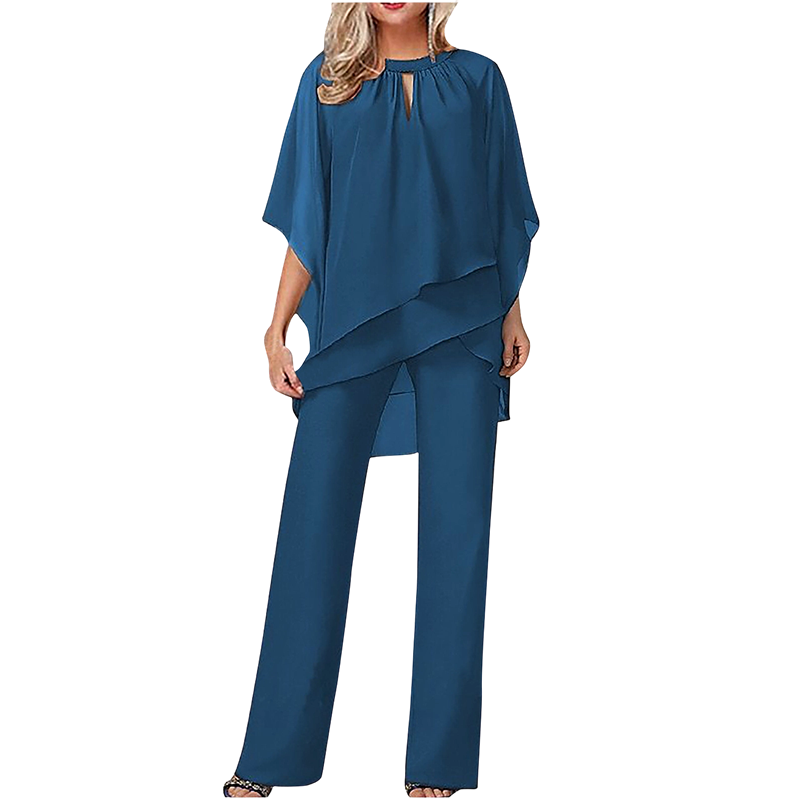 ✨🔥Eleganter Zweiteiler: Bluse mit asymmetrischem Saum & weite Hose