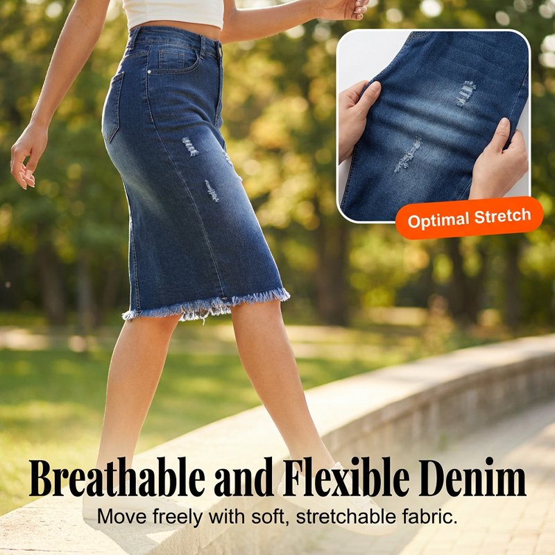 👗 45% RABATT! ✨ Damenrock aus Denim mit Hoher Taille & Ausgefranstem Saum – Trendy Look, Figurbetont & Perfekt Für Den Alltag 🌸