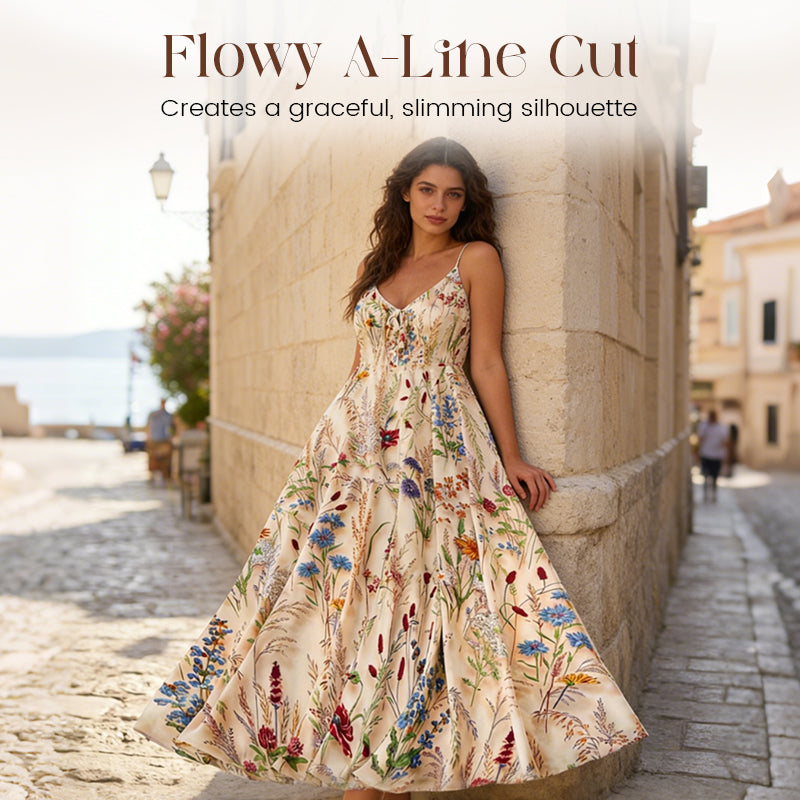 👗🌸 Plus-Size-Midikleid mit Blumenmuster & Spaghettiträgern – Figurschmeichelnd, Leicht & Perfekt für Den Frühling 🌿