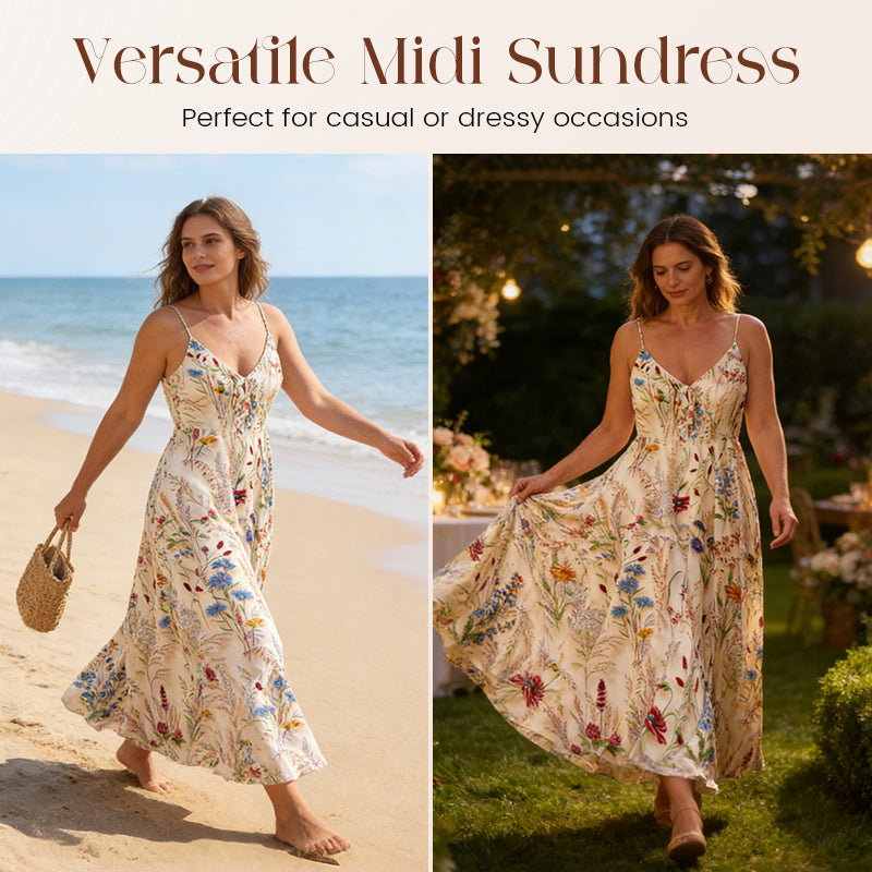 👗🌸 Plus-Size-Midikleid mit Blumenmuster & Spaghettiträgern – Figurschmeichelnd, Leicht & Perfekt für Den Frühling 🌿