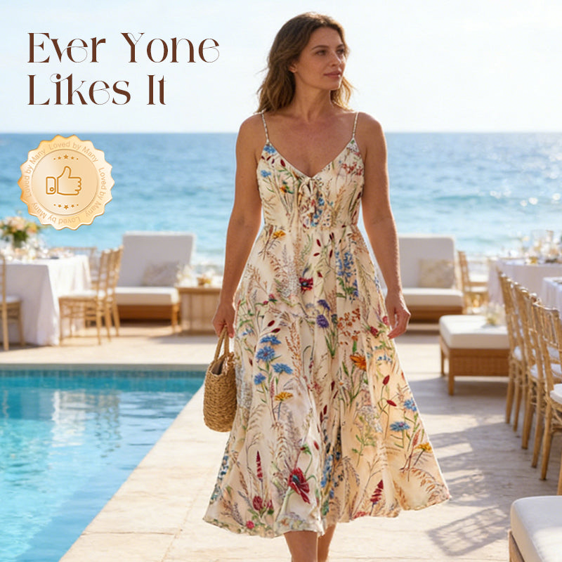 👗🌸 Plus-Size-Midikleid mit Blumenmuster & Spaghettiträgern – Figurschmeichelnd, Leicht & Perfekt für Den Frühling 🌿