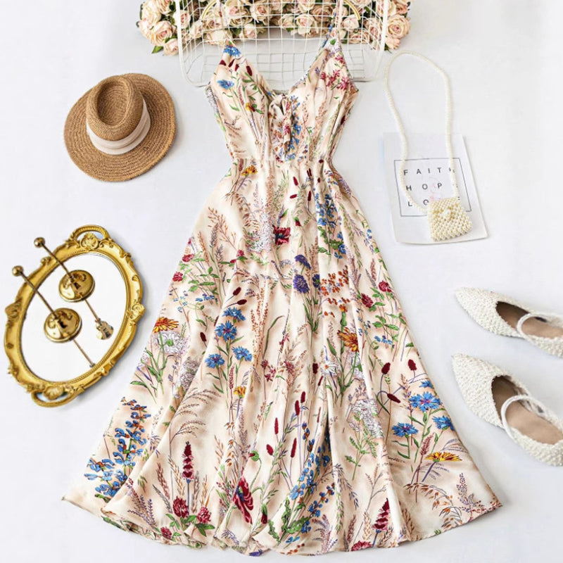 👗🌸 Plus-Size-Midikleid mit Blumenmuster & Spaghettiträgern – Figurschmeichelnd, Leicht & Perfekt für Den Frühling 🌿