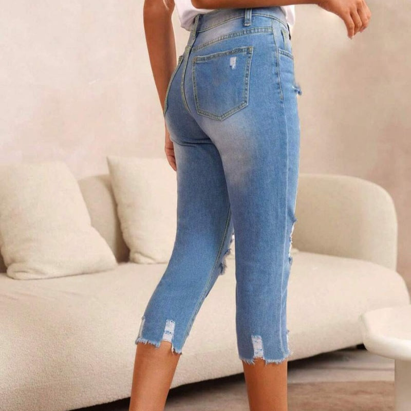 🔥Solange der Vorrat reicht 60 % Rabatt!🎉Damen-Jeans mit Used-Optik, Rissen und rohem Saum