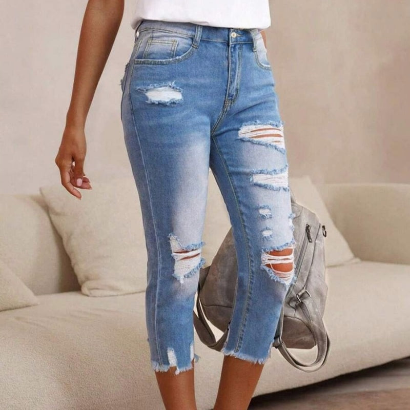 🔥Solange der Vorrat reicht 60 % Rabatt!🎉Damen-Jeans mit Used-Optik, Rissen und rohem Saum