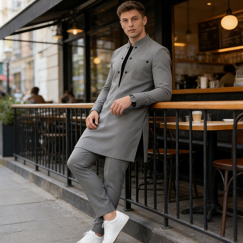 👔Tunika-Set für Herren – Stehkragen, Zweireihig & Atmungsaktiv (S-5XL) Für Einen Stilvollen Auftritt 🎩