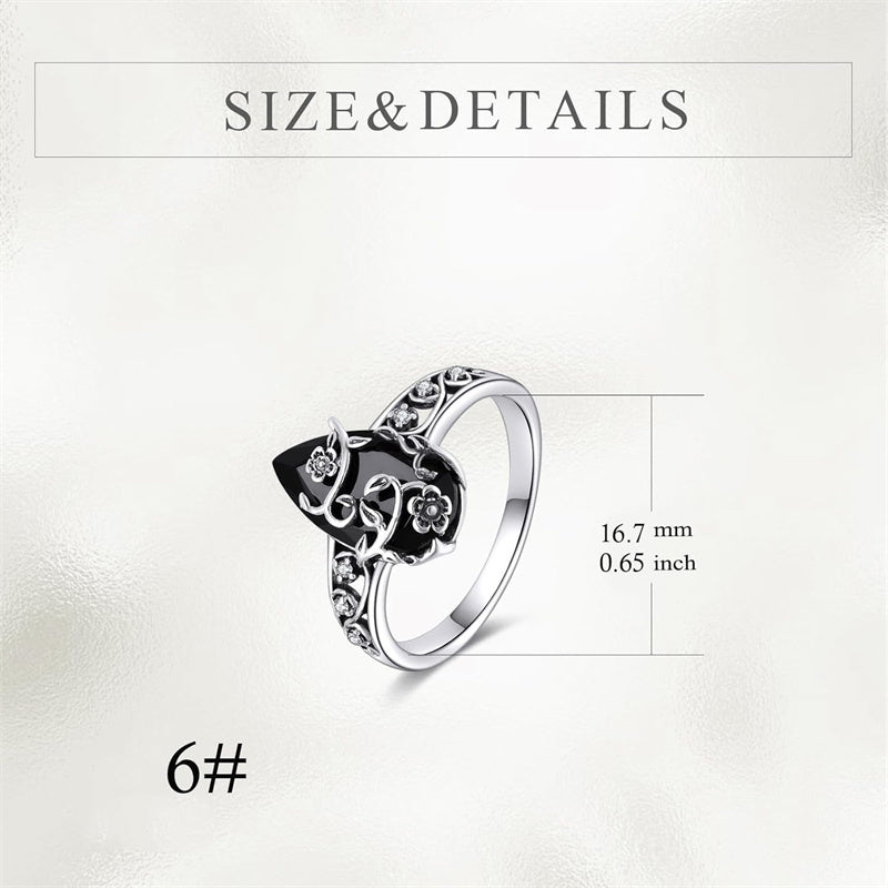 💍50% RABATT🖤Silberfarbener Boho-Ring mit schwarzem Tropfenstein und Rankenmuster, stilvolles Schmuckstück für jeden Anlass🌿
