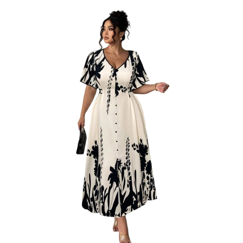 👗 56% RABATT! 🌿 Elegantes Botanisch Bedrucktes V-Ausschnitt-Midikleid – Leicht, Vielseitig & Perfekt Für Jeden Anlass 🌸