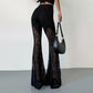 📢📢50 % RABATT!! ⏰Ausgestellte Hose mit transparentem Blumenmuster und Spitzeneinsatz