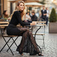 📢📢50 % RABATT!! ⏰Ausgestellte Hose mit transparentem Blumenmuster und Spitzeneinsatz