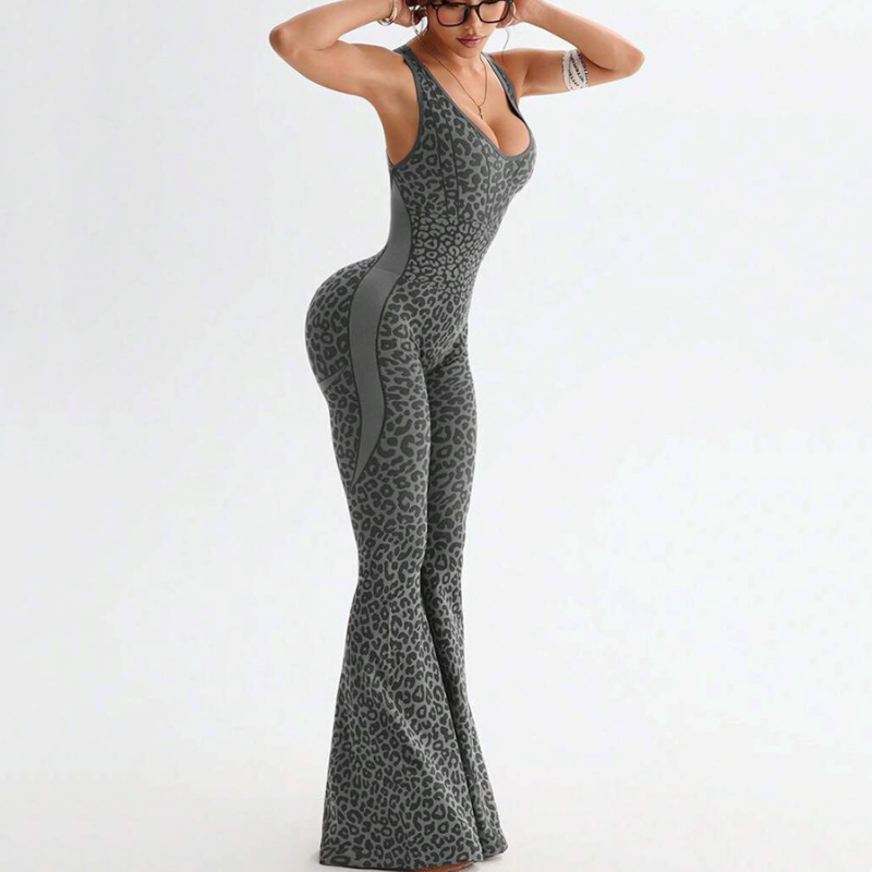 🔥Neuheit 2026🔥 Trainings-Jumpsuit für Damen mit Leopardenmuster und integriertem BH