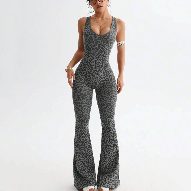 🔥Neuheit 2026🔥 Trainings-Jumpsuit für Damen mit Leopardenmuster und integriertem BH