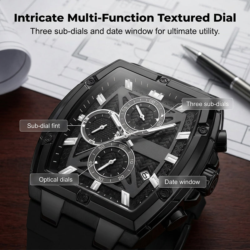 💎 -50% auf Moderne Fassförmige Gehäuseuhr für Männer！💎 Schweißresistentes Silikon, Multifunktionales Zifferblatt & Hervorragende Nachtsicht für Stil und Funktional