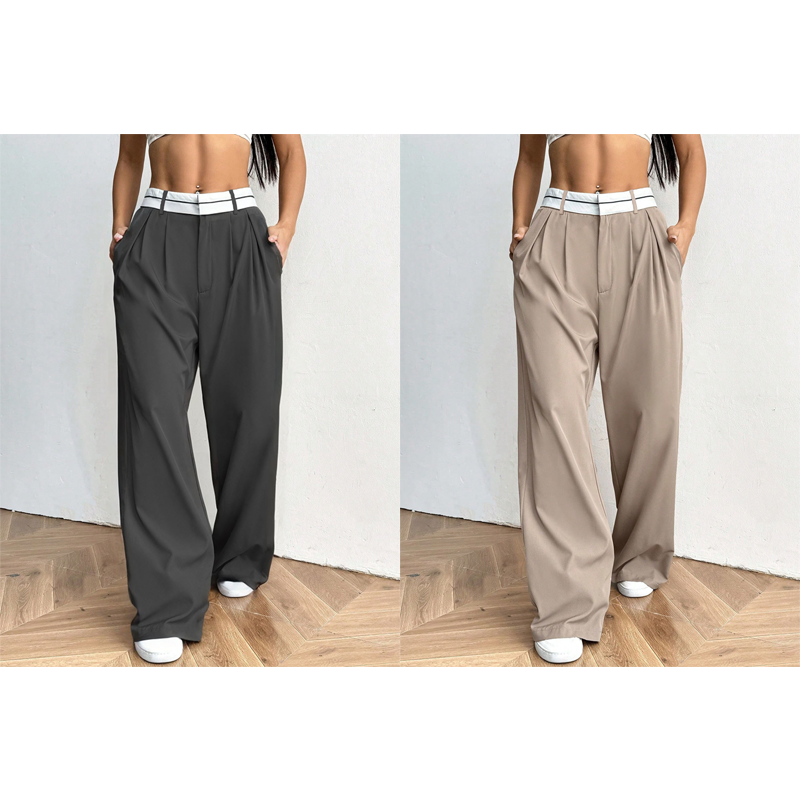 🔥Designer-Modell! Damen weite Anzughose – mit farbigem Kontrastgürtel | Leichter, fließender Stoff | Tragbar das ganze Jahr über ✨