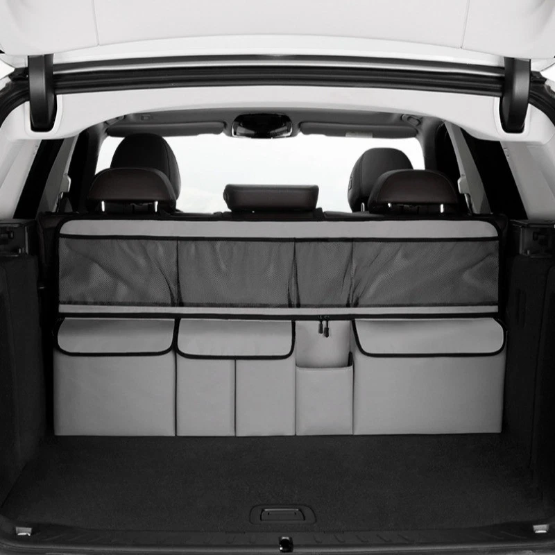 🛍️ 50 % Rabatt – Vielseitiger Kofferraum-Organizer mit Netzfächern – hängend, robust & praktisch für Auto, SUV & Familie 🚗