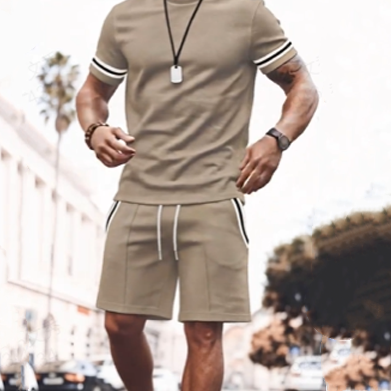 👕2-teiliges Set aus gestreiftem T-Shirt und Shorts für Herren💫🔥