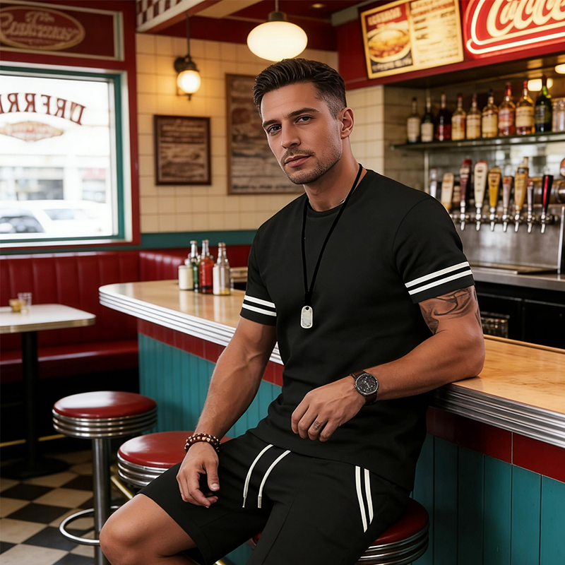 👕2-teiliges Set aus gestreiftem T-Shirt und Shorts für Herren💫🔥