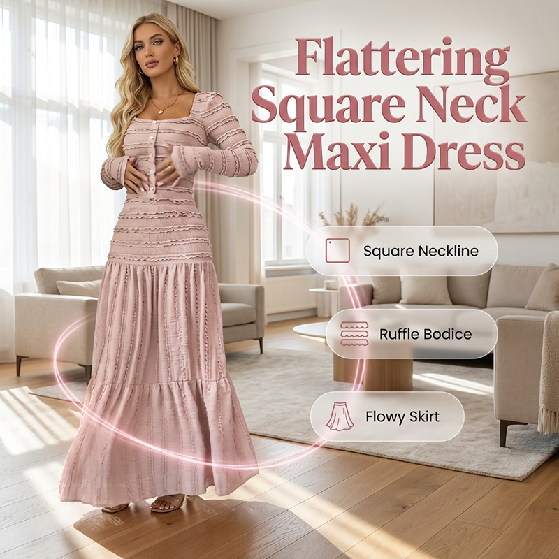 🌸 Maxikleid mit quadratischem Ausschnitt – Vintage-Charme trifft moderne Eleganz. Zeitlos & zauberhaft. ✨