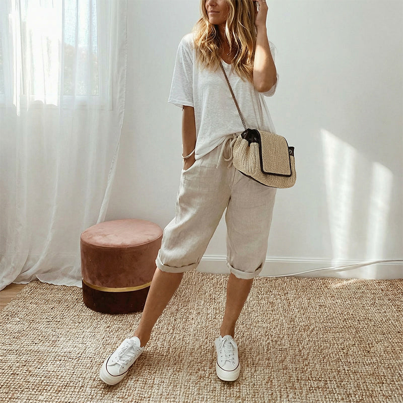 💞 50K+ VERKAUFT! ⚡👖Lässige Caprihosen aus Baumwoll-Leinen für Damen