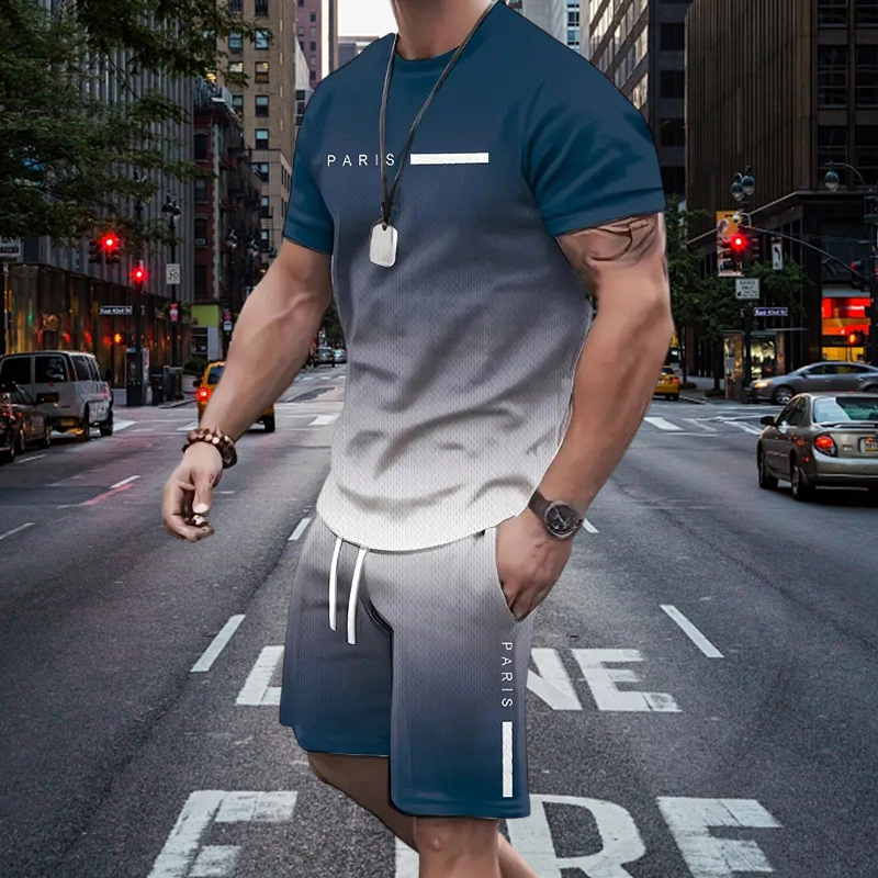 ✨🔥Herren Freizeit-Set – T-Shirt & Shorts mit Farbverlauf – bequem, atmungsaktiv & modern