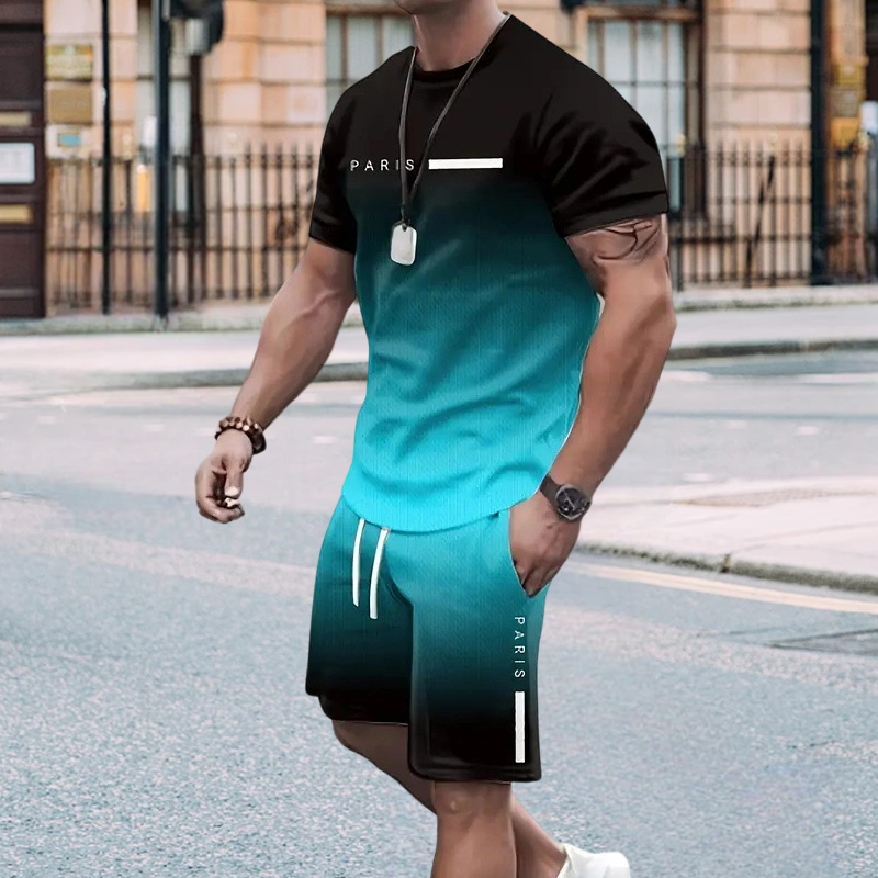 ✨🔥Herren Freizeit-Set – T-Shirt & Shorts mit Farbverlauf – bequem, atmungsaktiv & modern