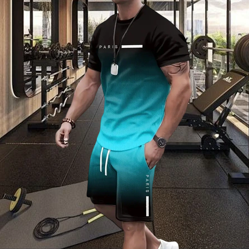 ✨🔥Herren Freizeit-Set – T-Shirt & Shorts mit Farbverlauf – bequem, atmungsaktiv & modern