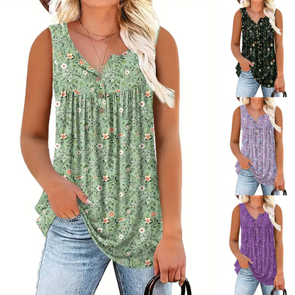 👕 LIMITIERTES ANGEBOT: 50% RABATT! ☀️ Ärmelloses Damen-Top – Mit Print, Knopfleiste & Leichtem Stoff ✨
