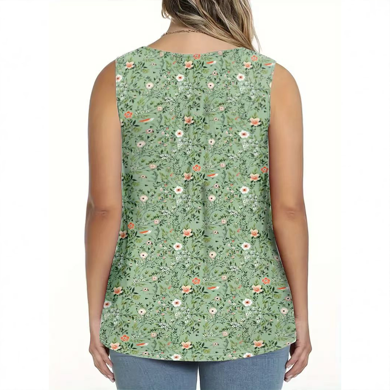 👕 LIMITIERTES ANGEBOT: 50% RABATT! ☀️ Ärmelloses Damen-Top – Mit Print, Knopfleiste & Leichtem Stoff ✨