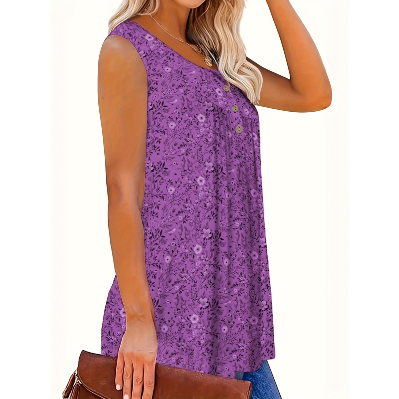 👕 LIMITIERTES ANGEBOT: 50% RABATT! ☀️ Ärmelloses Damen-Top – Mit Print, Knopfleiste & Leichtem Stoff ✨