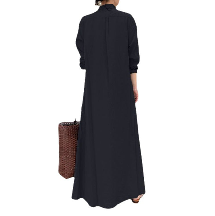 📢📢57 % RABATT!! ⏰Langes, einfarbiges, schlichtes Kleid mit langen Ärmeln