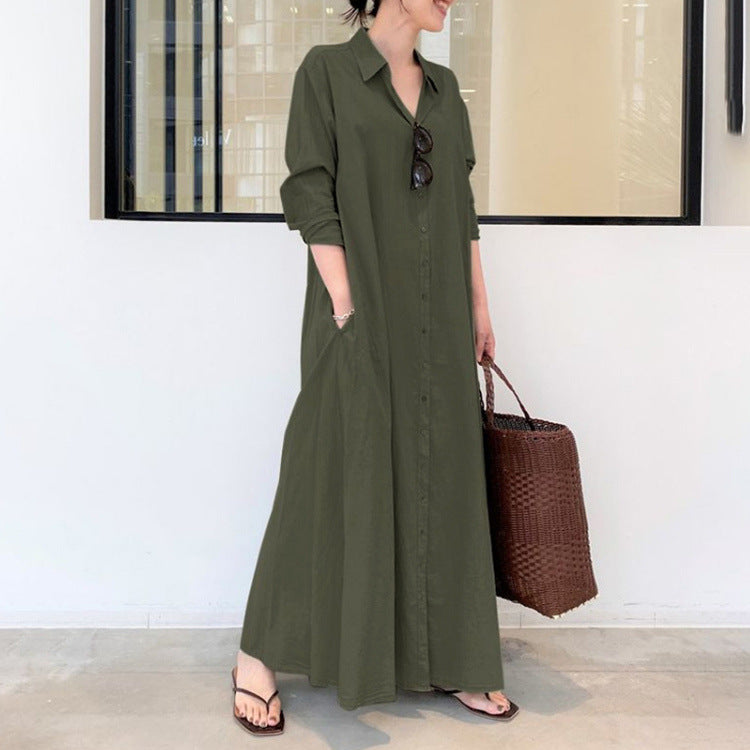 📢📢57 % RABATT!! ⏰Langes, einfarbiges, schlichtes Kleid mit langen Ärmeln