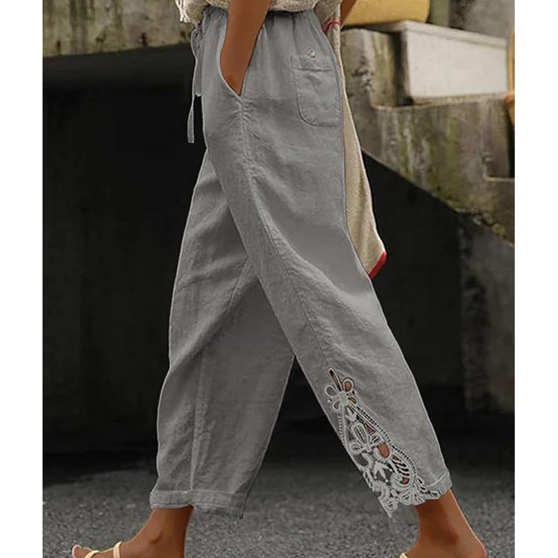 ✨🔥Damenhose mit Spitzenbesatz und Kordelzug