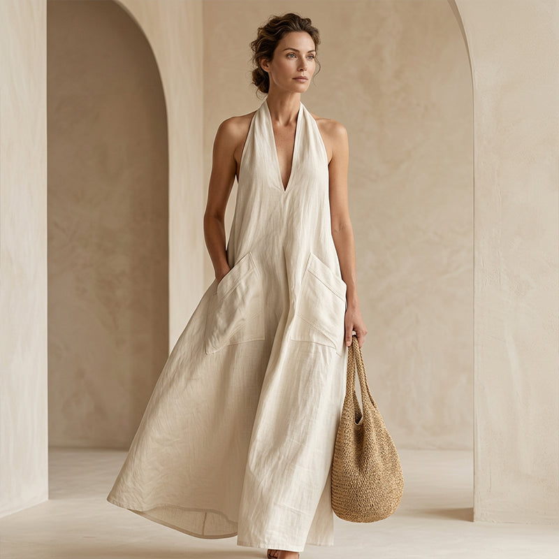 Lässiges Midikleid mit Neckholder und V-Ausschnitt für Damen