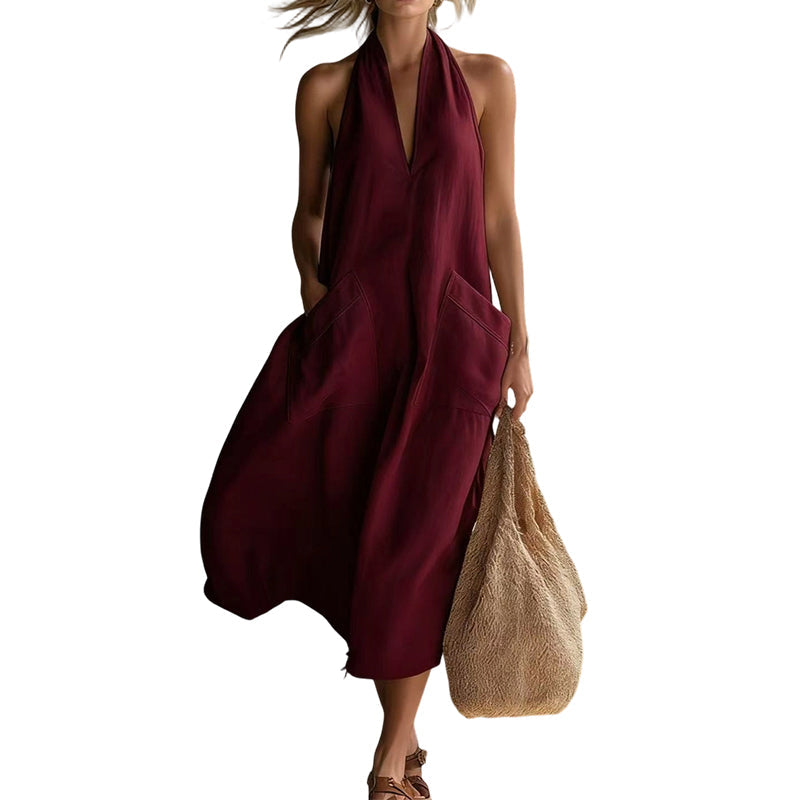 Lässiges Midikleid mit Neckholder und V-Ausschnitt für Damen