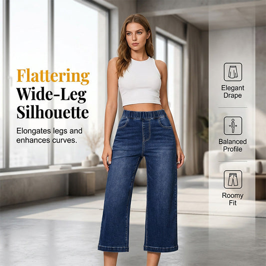 Weite Damen-Crop-Jeans – mit Gummibund – bequem & modisch