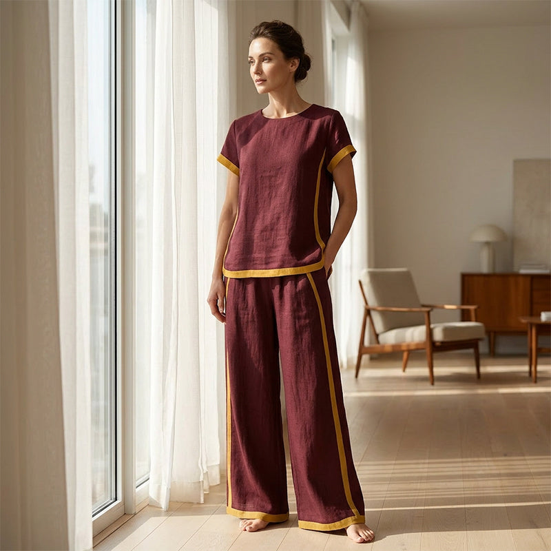 ✨☀️Zweiteiliges Freizeit-Set für Damen mit Kontrastbesatz