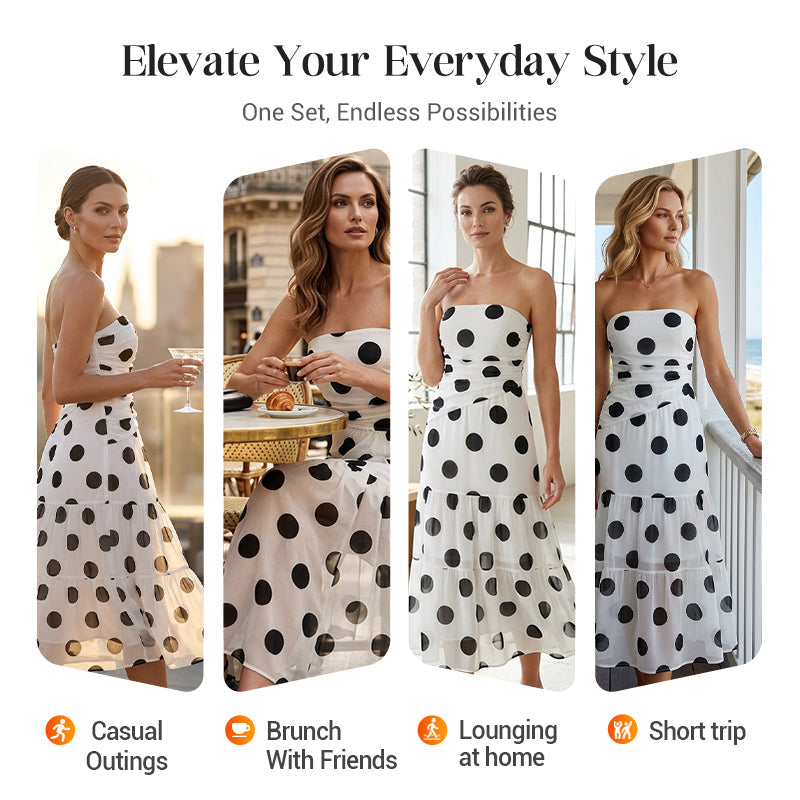 👗 50% RABATT+Kostenlose Kette dazu! ✨ Elegantes Trägerloses Tupfen-Stufenkleid – Fließender Stoff, Schmeichelhafter Schnitt & Perfekt Für Einen Romantischen Sommerlook ☀️