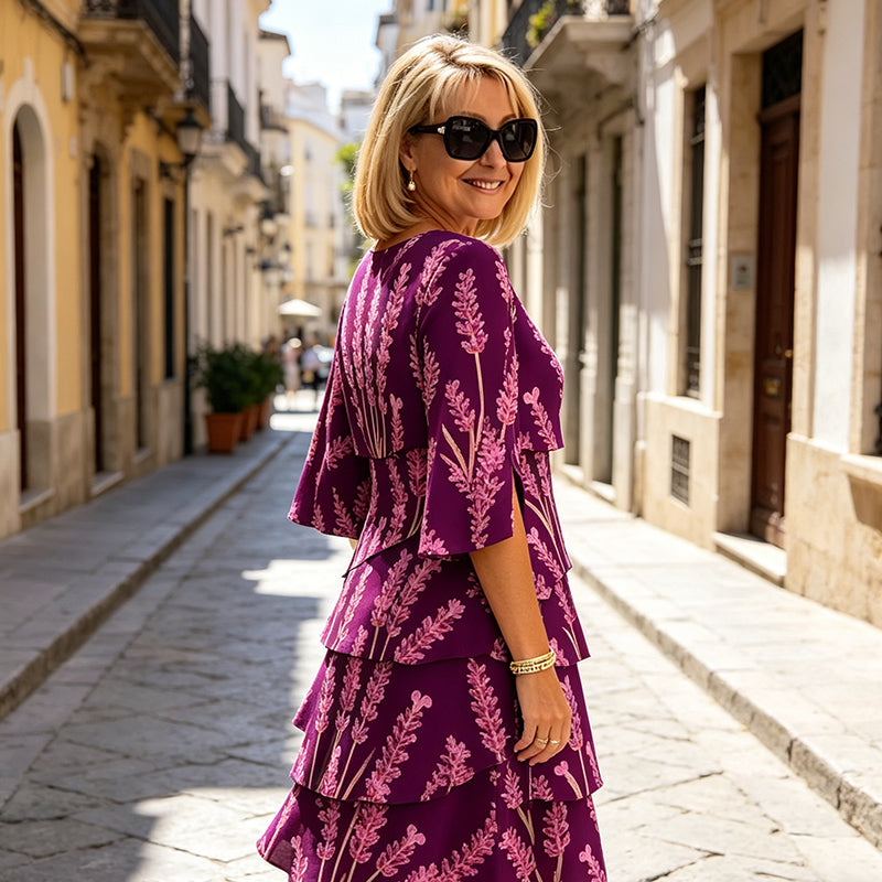 👗🌺 49% RABATT! Schickes, gestuftes Midikleid mit Blumenmuster – Romantisch, feminin & perfekt für besondere Anlässe ✨