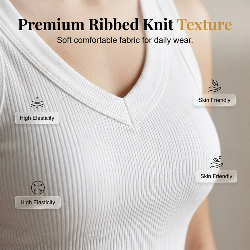 🔥 50% RABATT 💥 V-Ausschnitt Rippen-Top – figurbetont, stretchy & atmungsaktiv ✨ in 7 Farben (S–2XL) – dein perfektes Basic