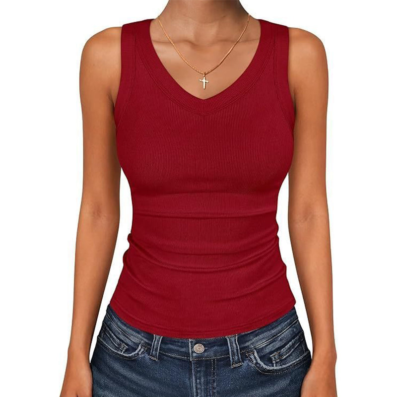 🔥 50% RABATT 💥 V-Ausschnitt Rippen-Top – figurbetont, stretchy & atmungsaktiv ✨ in 7 Farben (S–2XL) – dein perfektes Basic