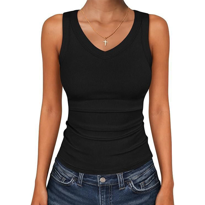 🔥 50% RABATT 💥 V-Ausschnitt Rippen-Top – figurbetont, stretchy & atmungsaktiv ✨ in 7 Farben (S–2XL) – dein perfektes Basic