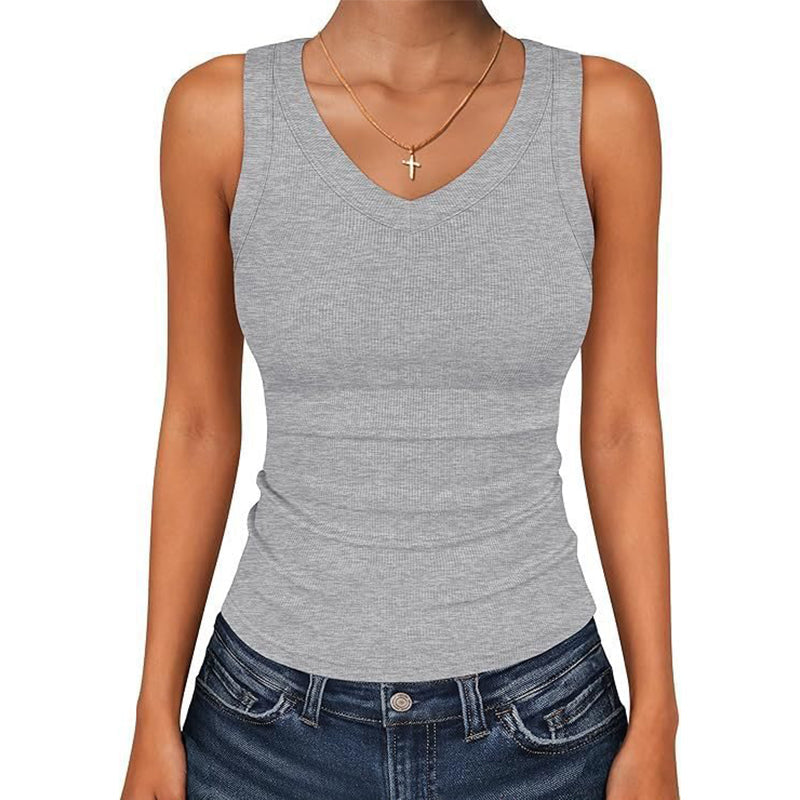 🔥 50% RABATT 💥 V-Ausschnitt Rippen-Top – figurbetont, stretchy & atmungsaktiv ✨ in 7 Farben (S–2XL) – dein perfektes Basic