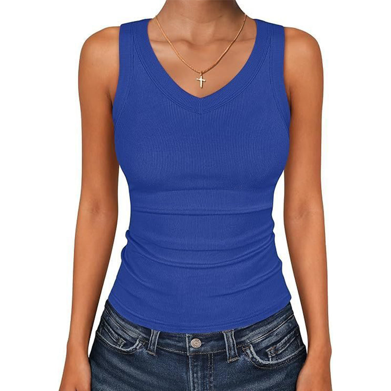 🔥 50% RABATT 💥 V-Ausschnitt Rippen-Top – figurbetont, stretchy & atmungsaktiv ✨ in 7 Farben (S–2XL) – dein perfektes Basic