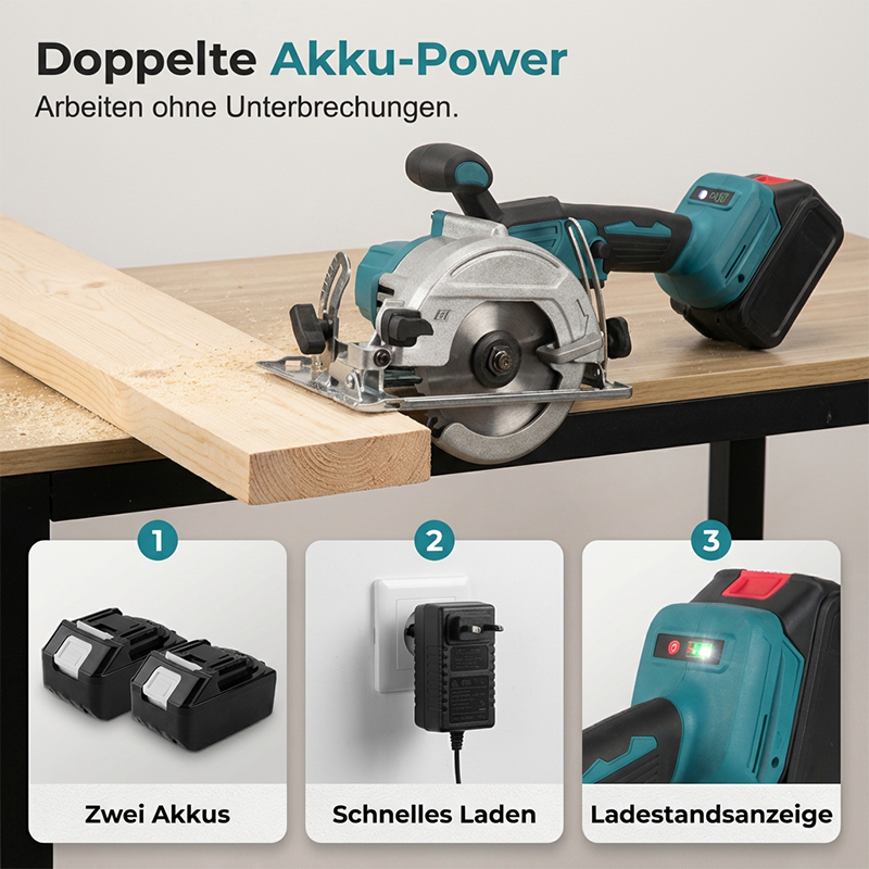 ⚡ 50% RABATT! 🛠️ Hochgeschwindigkeits-Akku-Kreissäge mit bürstenlosem Motor – Leistungsstark, kabellos & präzise – Ideal für Holz, DIY-Projekte oder Baustelle – saubere Schnitte ohne störendes Kabel 🔋