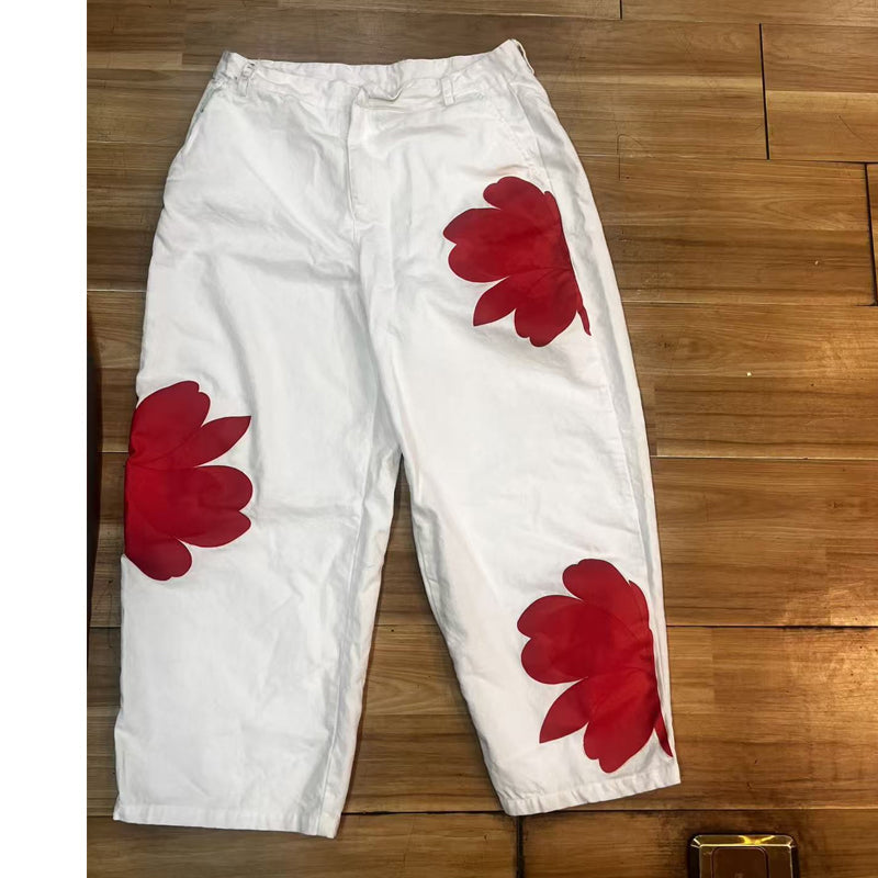 👖🤍Damen Weite Jeans mit Künstlerischer Blumenapplikation