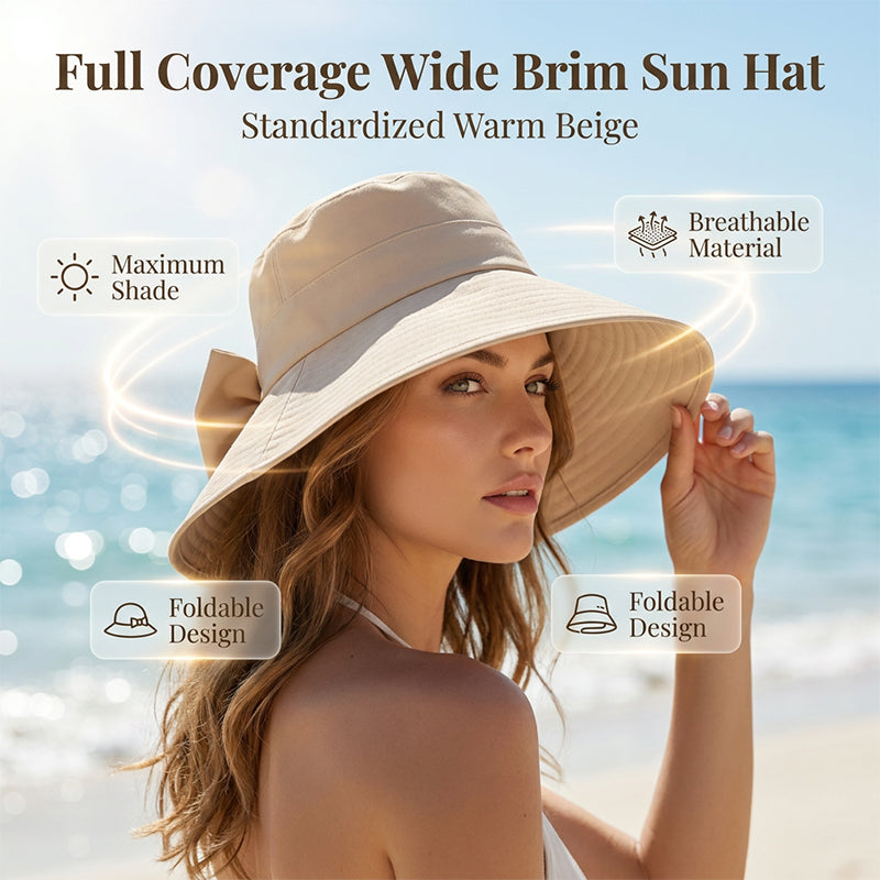 👒 Damen-Sonnenhut mit breiter Krempe und Schleife – faltbarer UV-Schutzhut, ideal für Strand und Urlaub 🎀