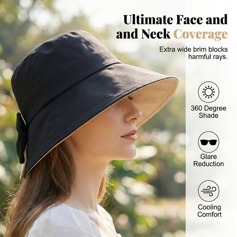 👒 Damen-Sonnenhut mit breiter Krempe und Schleife – faltbarer UV-Schutzhut, ideal für Strand und Urlaub 🎀