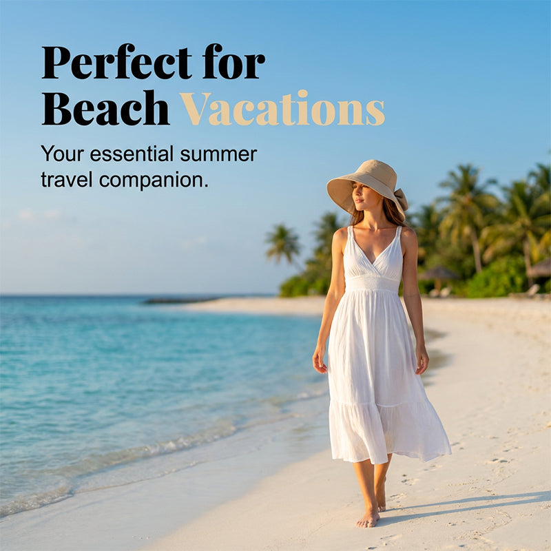 👒 Damen-Sonnenhut mit breiter Krempe und Schleife – faltbarer UV-Schutzhut, ideal für Strand und Urlaub 🎀